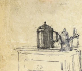 Zátiší džbánů, kolem roku 1890 (černá křída na papíře)